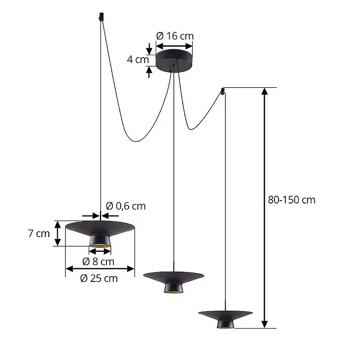 Lindby Pendelleuchte Norvind - L x B x H: 120 x 25 x 7 cm, schwarz, sandSchwarz, gold