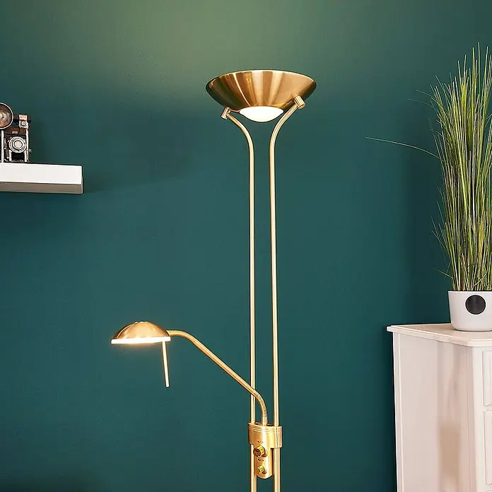 Lindby LED-Deckenfluter Josefin - Höhe: 180 cm, messing / gold, messing / gold, Warmweiß