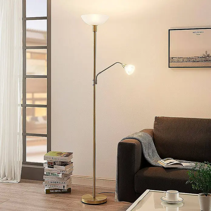 Lindby LED-Deckenfluter Jost - Höhe: 180 cm, messing / gold