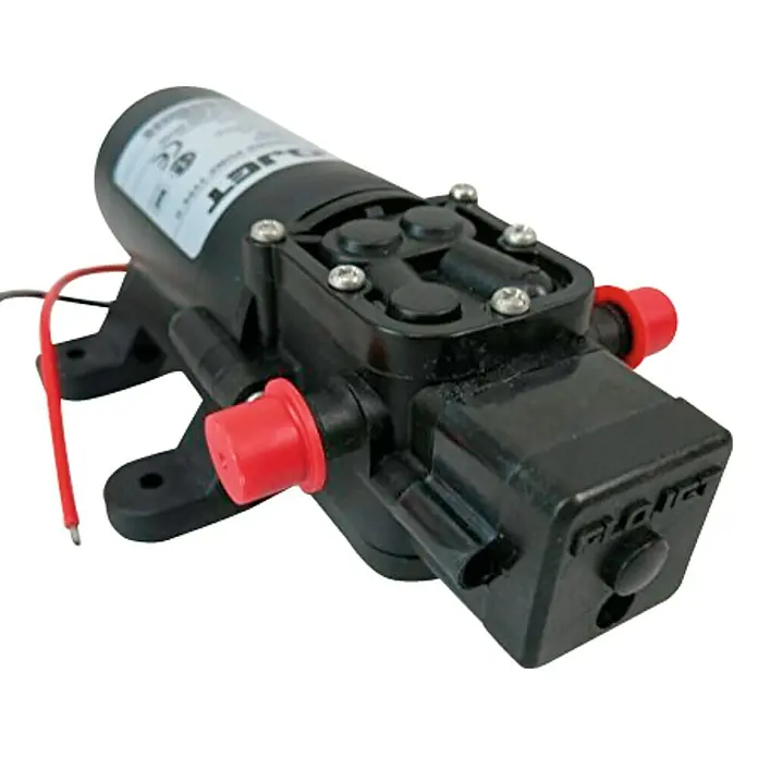 Mini bomba de aire Flojet - Apto para: Bombas de achique - Aquí hay una bomba de agua a presión Jet con tapa roja. Esta bomba se utiliza para diversas aplicaciones de agua.