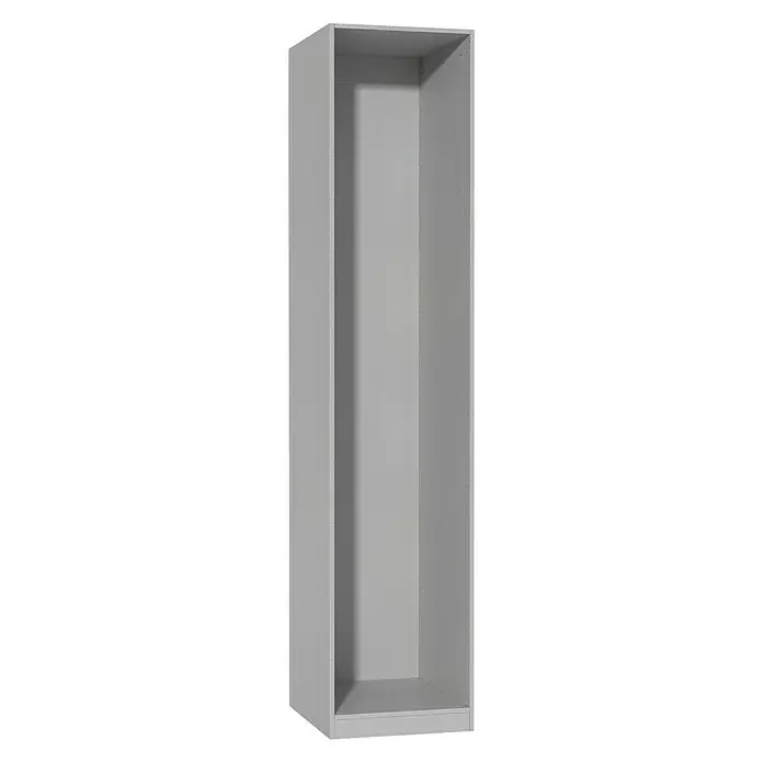 Finsa Módulo de armario - L x An x Al: 59 x 50 x 236 cm, Gris - La imagen muestra un armario alto de cocina gris sin puerta ni cajones. El armario está vacío y tiene una estética minimalista.