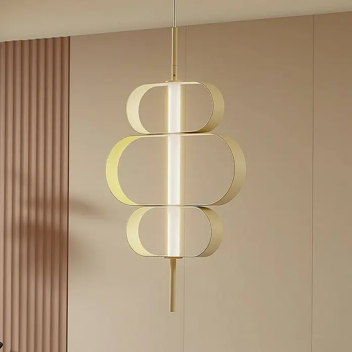 Lucande Pendelleuchte Audrina - L x B x H: 45 x 5,5 x 79 cm, creme / amber, beige, weiß