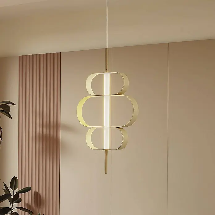 Lucande Pendelleuchte Audrina - L x B x H: 45 x 5,5 x 79 cm, creme / amber, beige, weiß