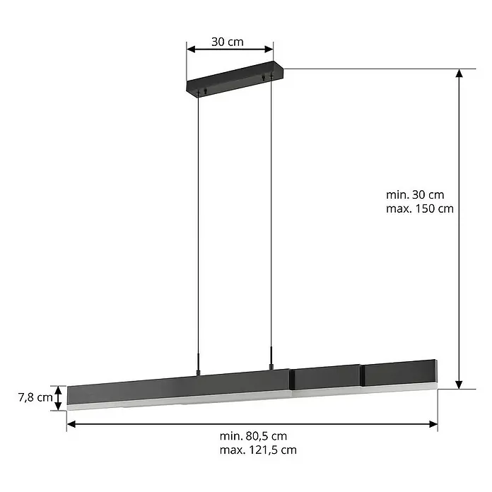 Lucande Pendelleuchte Torven - L x B x H: 121,5 x 5,5 x 8 cm, schwarz, Schwarz