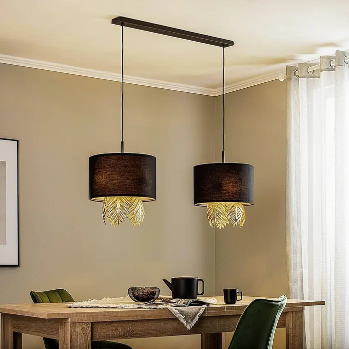 Lucande Pendelleuchte Malviras - L x B x H: 120 x 40 x 39,4 cm, schwarz, Schwarz, gold, E27
