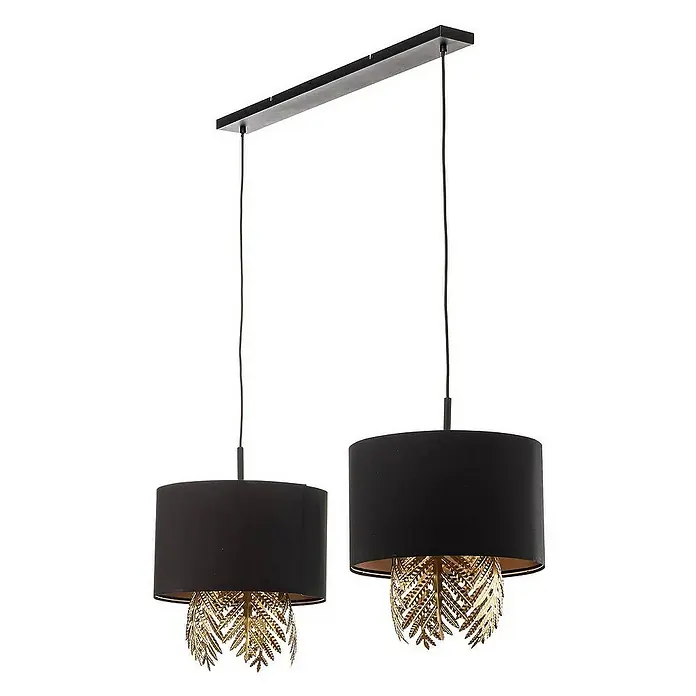 Lucande Pendelleuchte Malviras - L x B x H: 120 x 40 x 39,4 cm, schwarz, Schwarz, gold, E27
