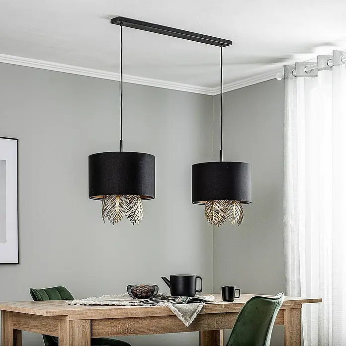 Lucande Pendelleuchte Malviras - L x B x H: 120 x 40 x 39,4 cm, schwarz, Schwarz, gold, E27
