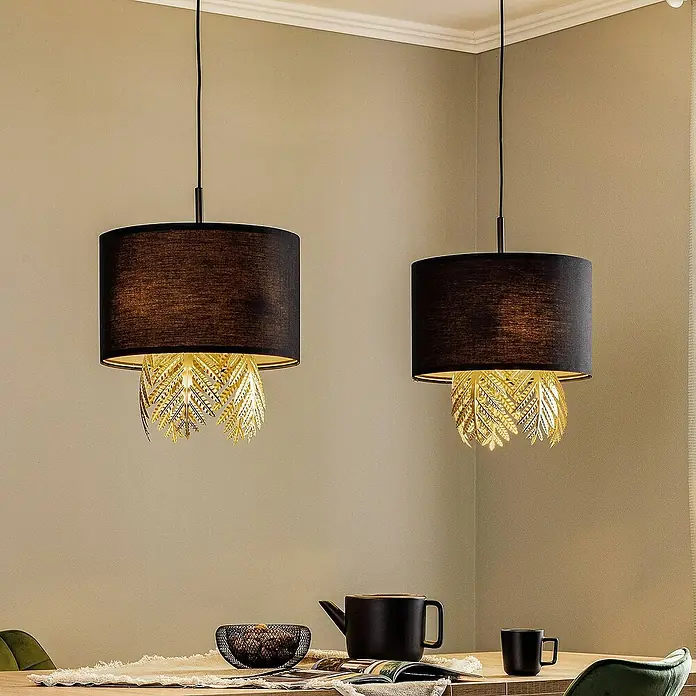 Lucande Pendelleuchte Malviras - L x B x H: 120 x 40 x 39,4 cm, schwarz, Schwarz, gold, E27