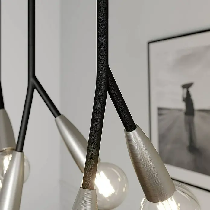 Lucande Pendelleuchte Carlea - L x B x H: 118 x 8 x 150 cm, Schwarz, nickel, E27