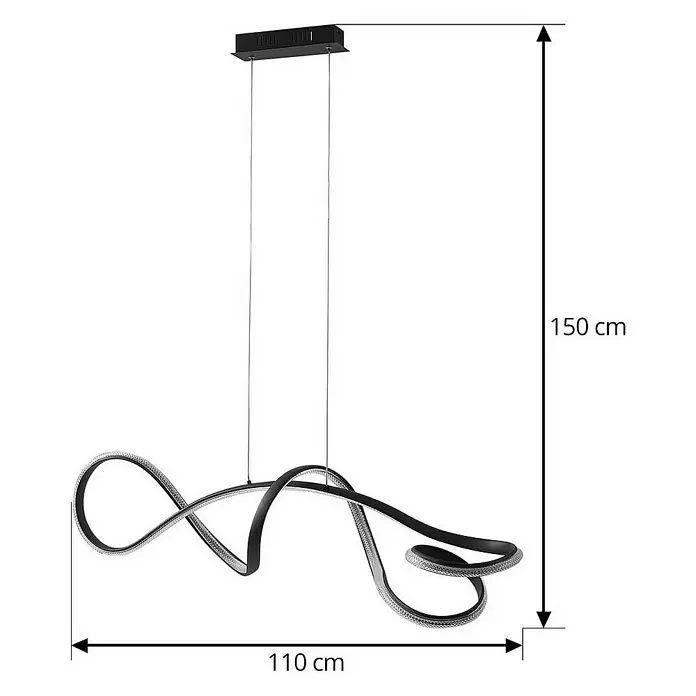 Lucande Pendelleuchte Rodado - L x B x H: 110 x 33 x 33 cm, schwarz, Schwarz, transparent