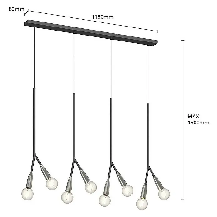 Lucande Pendelleuchte Carlea - L x B x H: 118 x 8 x 150 cm, Schwarz, nickel, E27