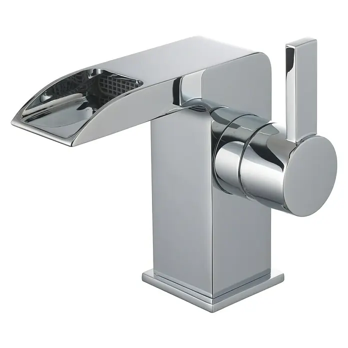 Clever Regen Grifo de lavabo cascada - Cromo, Brillante - Grifo de baño cromado con caño de cascada y maneta de palanca para un toque moderno.