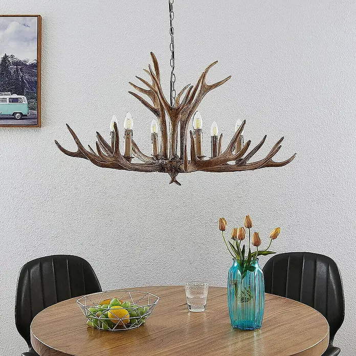 Lindby Pendelleuchte Tejask - L x B x H: 102 x 102 x 56 cm, braun, E14