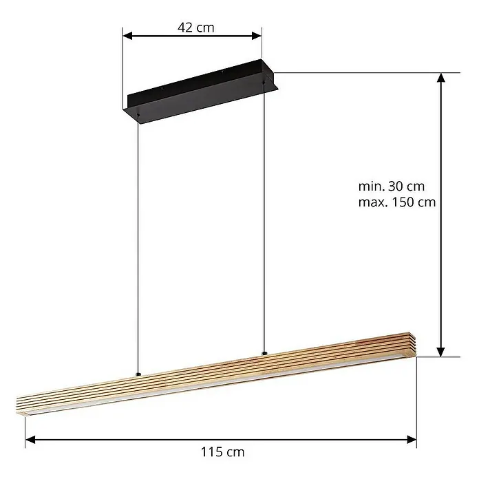 Lucande Pendelleuchte Emara - L x B x H: 115 x 10 x 5 cm, Holz hell, holz hell, Schwarz, weiß