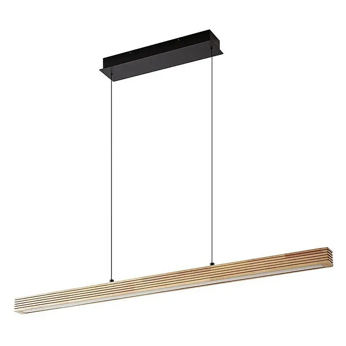 Lucande Pendelleuchte Emara - L x B x H: 115 x 10 x 5 cm, Holz hell, holz hell, Schwarz, weiß