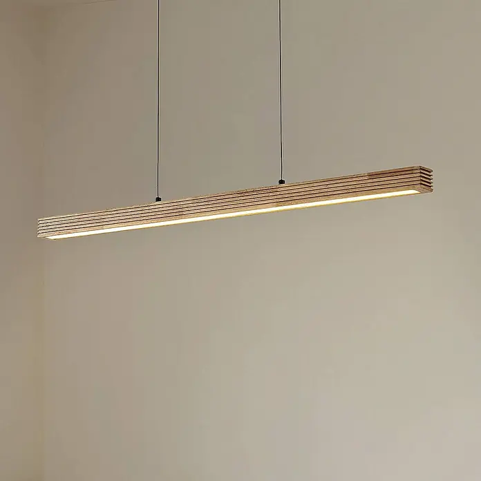 Lucande Pendelleuchte Emara - L x B x H: 115 x 10 x 5 cm, Holz hell, holz hell, Schwarz, weiß