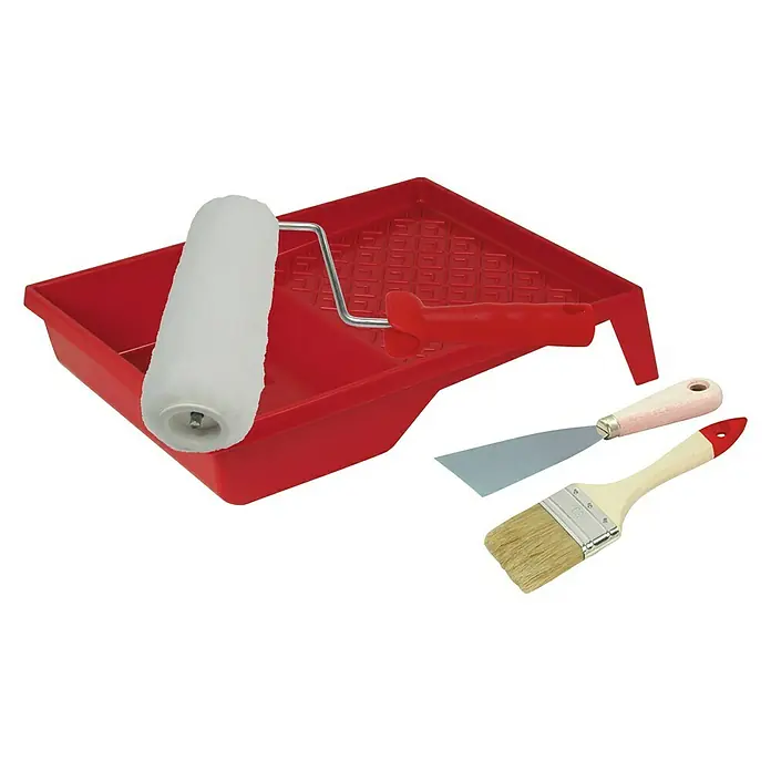 Kit para pintar con rodillo y pintura al agua - 4 pzs. - Kit de pintura que consta de rodillo de pintura, bandeja de pintura, espátula y pincel para trabajos de pintura.