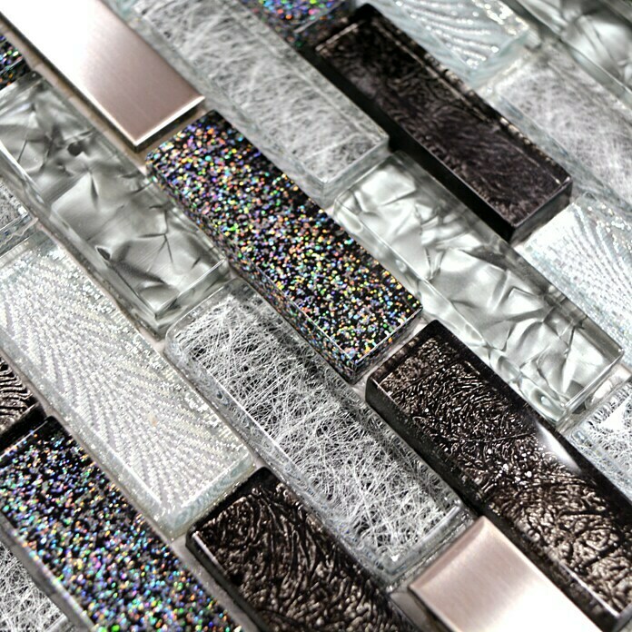 Mosaikfliese Verbund Crystal Mix XCM IL017 (29,8 x 30,4 cm, Grau/Schwarz, Glänzend)