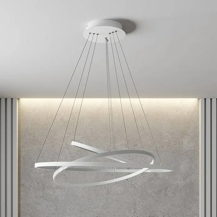 Lucande Pendelleuchte Ezana - L x B x H: 80 x 80 x 150 cm, weiß / opal, weiß