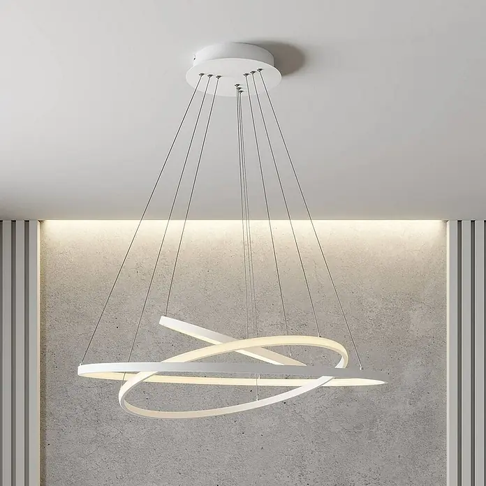 Lucande Pendelleuchte Ezana - L x B x H: 80 x 80 x 150 cm, weiß / opal, weiß