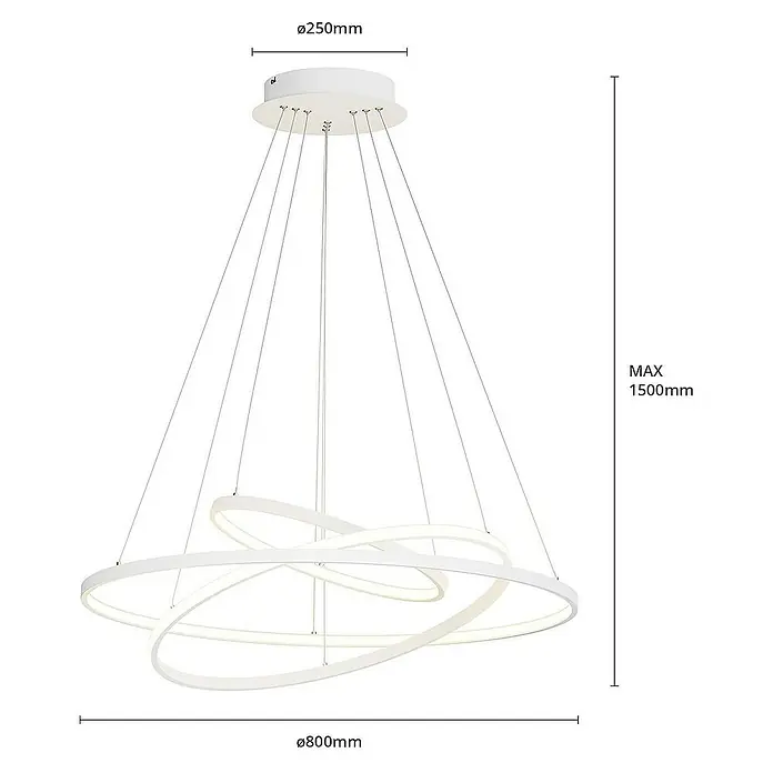 Lucande Pendelleuchte Ezana - L x B x H: 80 x 80 x 150 cm, weiß / opal, weiß