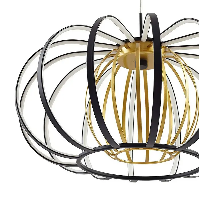 Lucande Pendelleuchte Birger - L x B x H: 39 x 39 x 19 cm, schwarz, Schwarz, gold