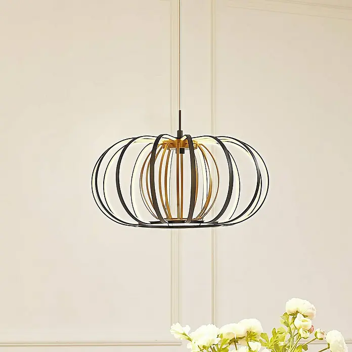 Lucande Pendelleuchte Birger - L x B x H: 39 x 39 x 19 cm, schwarz, Schwarz, gold
