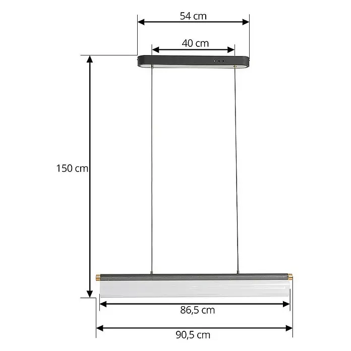 Lucande Pendelleuchte Alania - L x B x H: 90,5 x 9,5 x 9,5 cm, klar / transparent, grau, gold, transparent