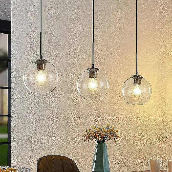 Lindby Pendelleuchte Firano - L x B x H: 110 x 20 x 17,5 cm, klar / transparent, metallisch, klar, E27