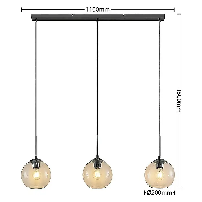 Lindby Pendelleuchte Firano - L x B x H: 110 x 20 x 17,5 cm, klar / transparent, metallisch, klar, E27