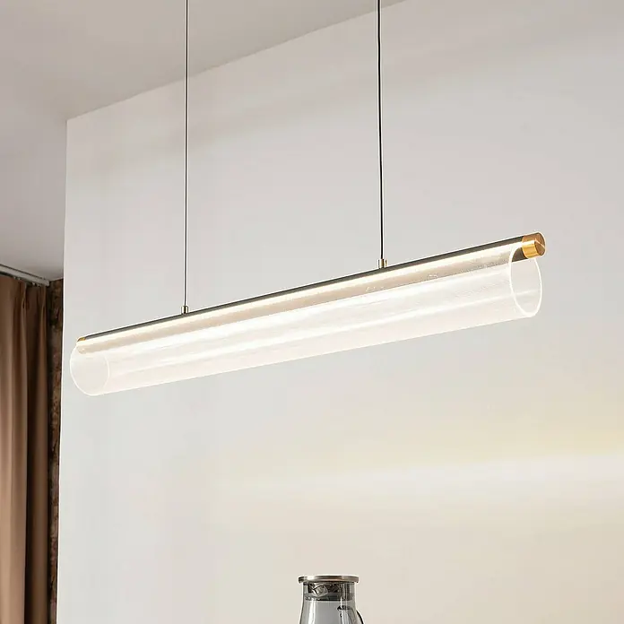 Lucande Pendelleuchte Alania - L x B x H: 90,5 x 9,5 x 9,5 cm, klar / transparent, grau, gold, transparent
