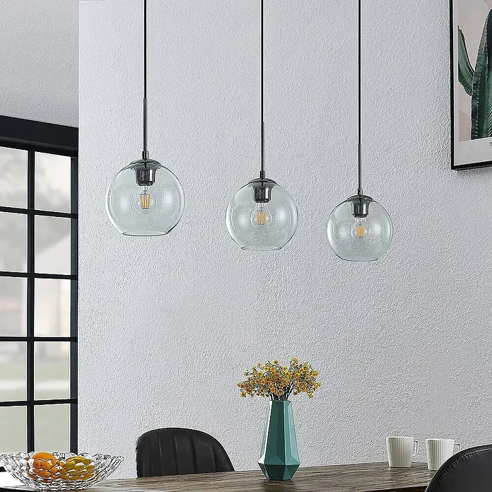 Lindby Pendelleuchte Firano - L x B x H: 110 x 20 x 17,5 cm, klar / transparent, metallisch, klar, E27
