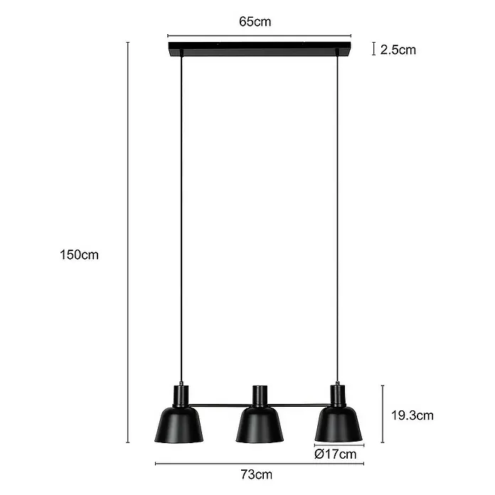 Lucande Pendelleuchte Servan - L x B x H: 73 x 17 x 19,3 cm, schwarz, Schwarz matt, E27