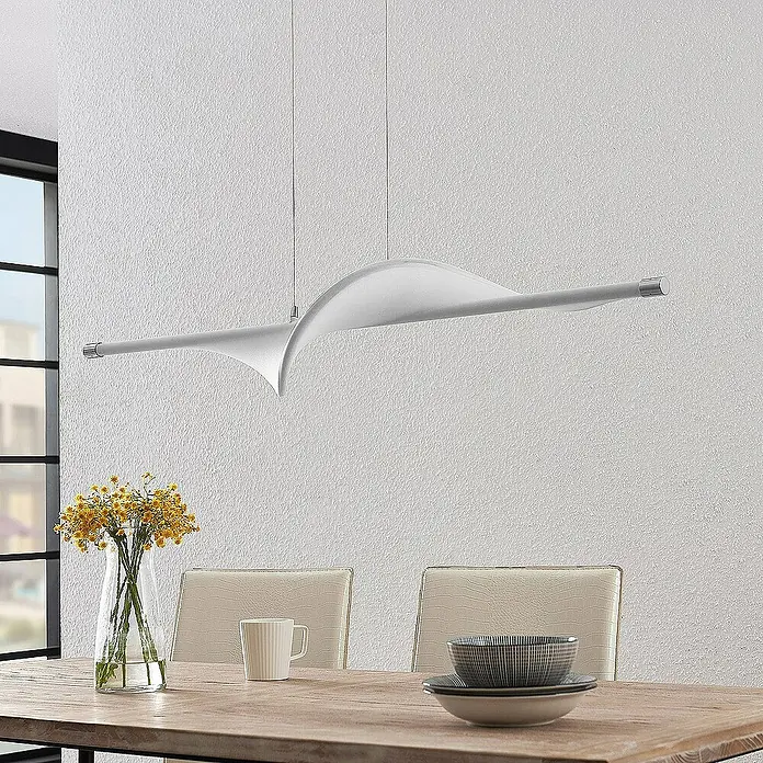Lucande Pendelleuchte Edano - L x B x H: 122 x 22 x 20 cm, weiß / opal, weiß, chrom