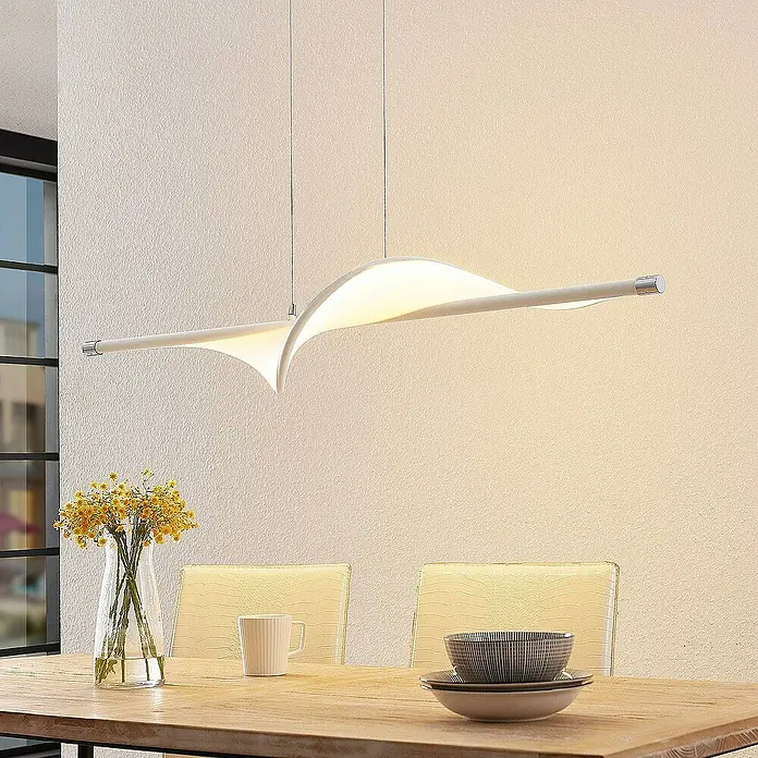 Lucande Pendelleuchte Edano - L x B x H: 122 x 22 x 20 cm, weiß / opal, weiß, chrom