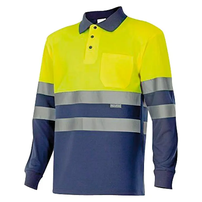 Velilla Polo de alta visibilidad manga larga - XS, Amarillo/Azul - Polo de seguridad de manga larga amarillo/azul con rayas reflectantes y bolsillo en el pecho. Ideal para obras y trabajos similares.