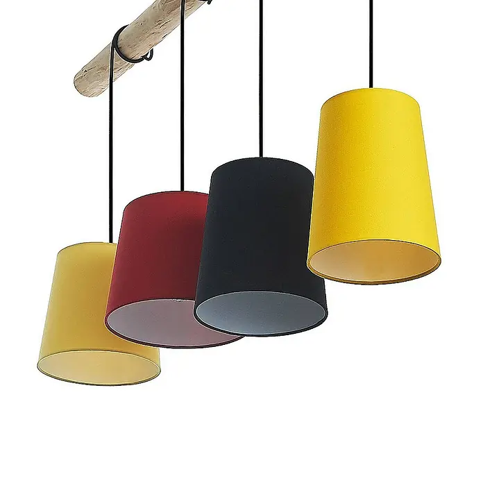 Lindby Pendelleuchte Hinai - Multicolour, Holz hell, Schwarz, gelb, Rot, E27