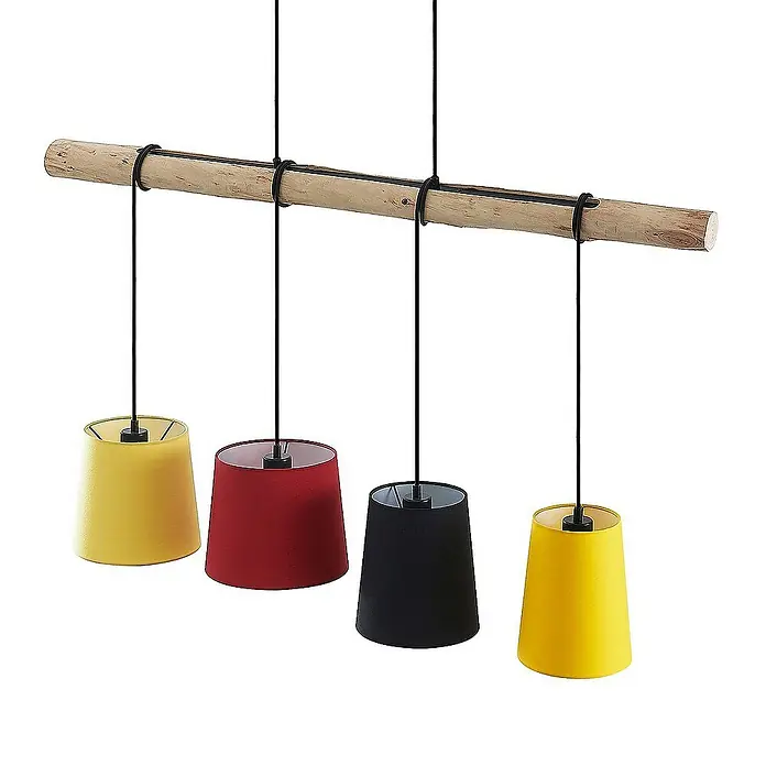Lindby Pendelleuchte Hinai - Multicolour, Holz hell, Schwarz, gelb, Rot, E27