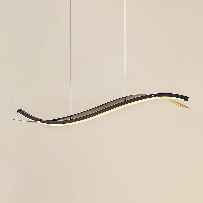 Lucande Pendelleuchte Alevia - L x B x H: 100 x 8 x 10 cm, messing / gold, blattgold, Schwarz, weiß