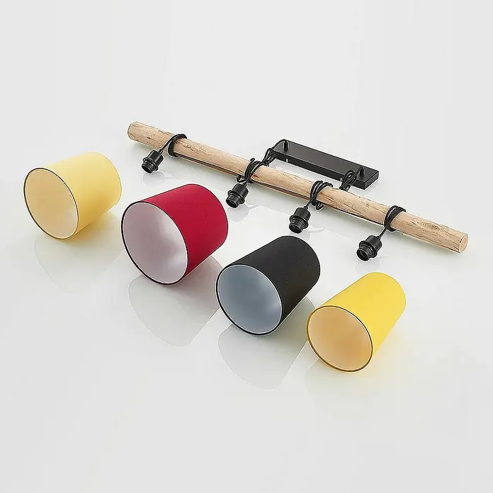 Lindby Pendelleuchte Hinai - Multicolour, Holz hell, Schwarz, gelb, Rot, E27