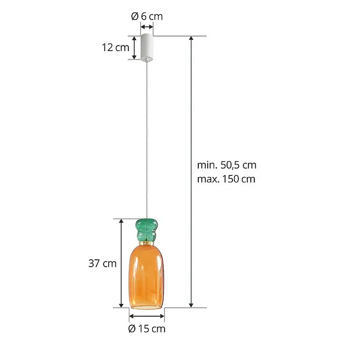Lucande Pendelleuchte Fay - L x B x H: 15 x 15 x 37 cm, gelb / orange, orange, dunkelGrün, weiß matt