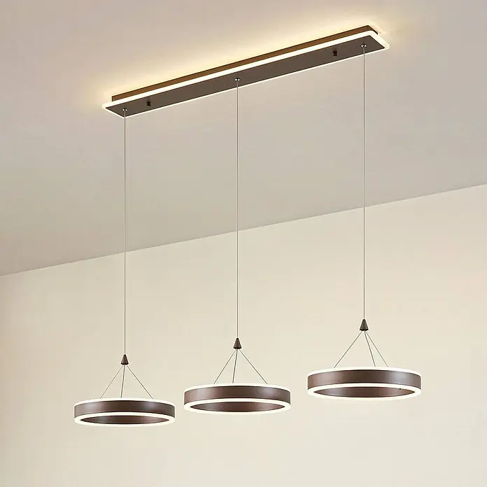 Lucande Pendelleuchte Kolo - L x B x H: 113,5 x 30 x 5 cm, braun / rost, kaffeebraun, weiß gefrostet