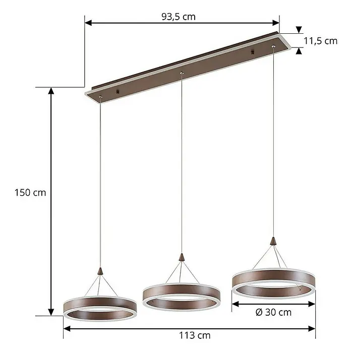 Lucande Pendelleuchte Kolo - L x B x H: 113,5 x 30 x 5 cm, braun / rost, kaffeebraun, weiß gefrostet