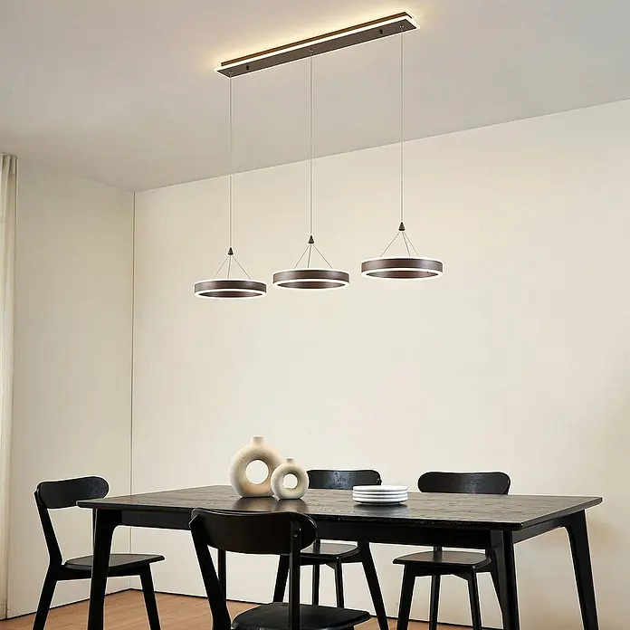 Lucande Pendelleuchte Kolo - L x B x H: 113,5 x 30 x 5 cm, braun / rost, kaffeebraun, weiß gefrostet