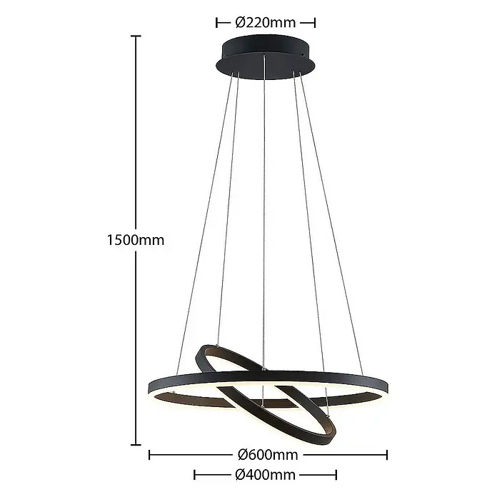 Arcchio Pendelleuchte Albiona - L x B x H: 60 x 60 x 250 cm, schwarz, Schwarz, weiß
