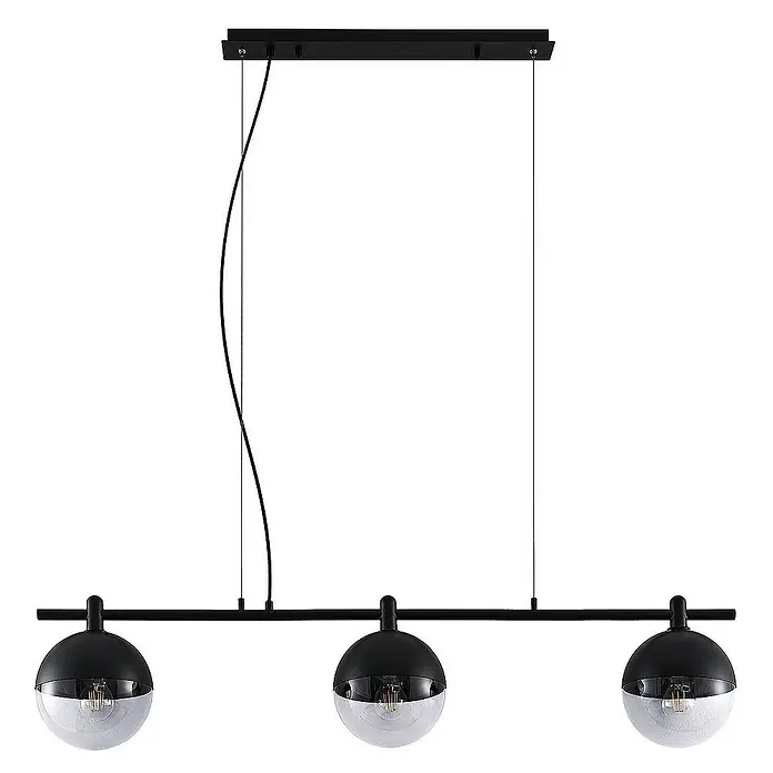 Lucande Pendelleuchte Dustian - L x B x H: 124 x 20 x 150 cm, klar, Schwarz, E27