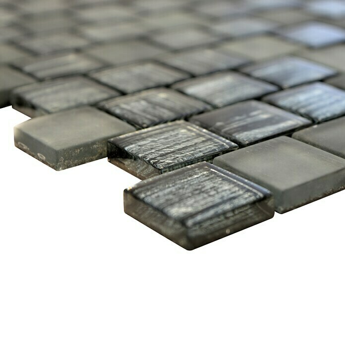 Mosaikfliese Quadrat Crystal Struktur XCM CF81 (28,6 x 31,8 cm, Schwarz, Glänzend)