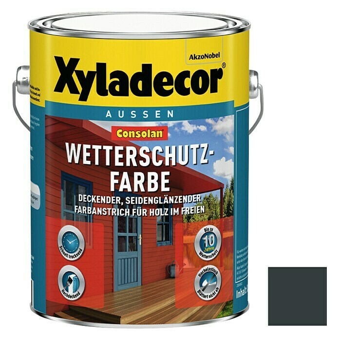 Xyladecor Wetterschutzfarbe Consolan (Anthrazitgrau, Seidenglänzend, 2,5 l, Wasserbasiert)