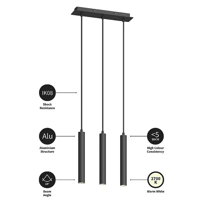 Arcchio Pendelleuchte Franka - L x B x H: 37 x 8 x 30 cm, schwarz, Schwarz (RAL 9005)