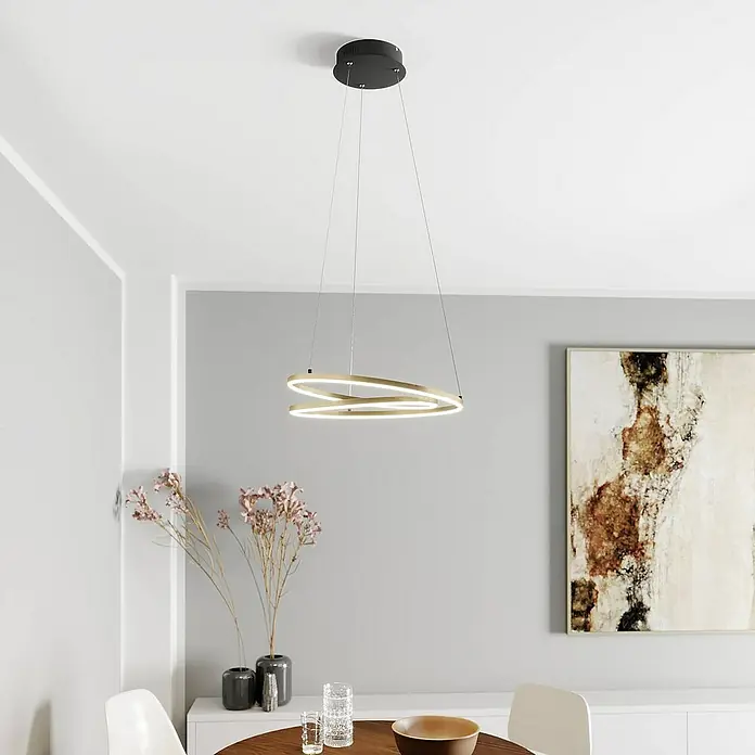 Lindby Pendelleuchte Davian - L x B x H: 48,5 x 48,5 x 150 cm, messing / gold, messing, Schwarz